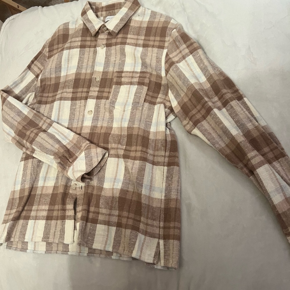 John Elliott Brown and Cream Casual Button Down Shirt